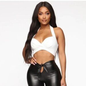 FASHION NOVA IVORY HALTER TOP SIZE LARGE  NWT